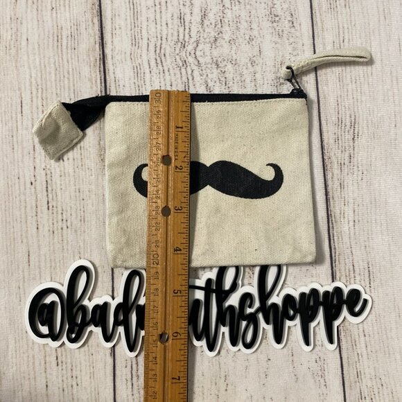 Vintage Y2K Millennium 00s Mustache Zip Canvas Coin Purse Card Pouch - Picture 7 of 7